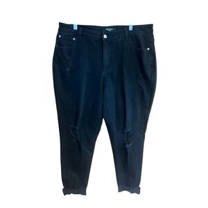 Alivia Ford Cropped-Rolled Hem Distressed Black Jeans Sz 16W